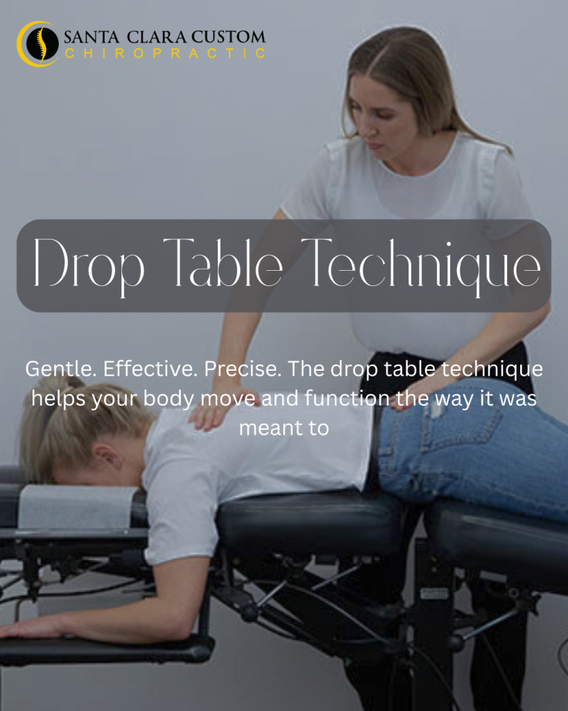 Chiropractor performing a drop table chiropractic adjustment on a patient at Santa Clara Custom Chiropractic to improve spinal alignment and mobility.