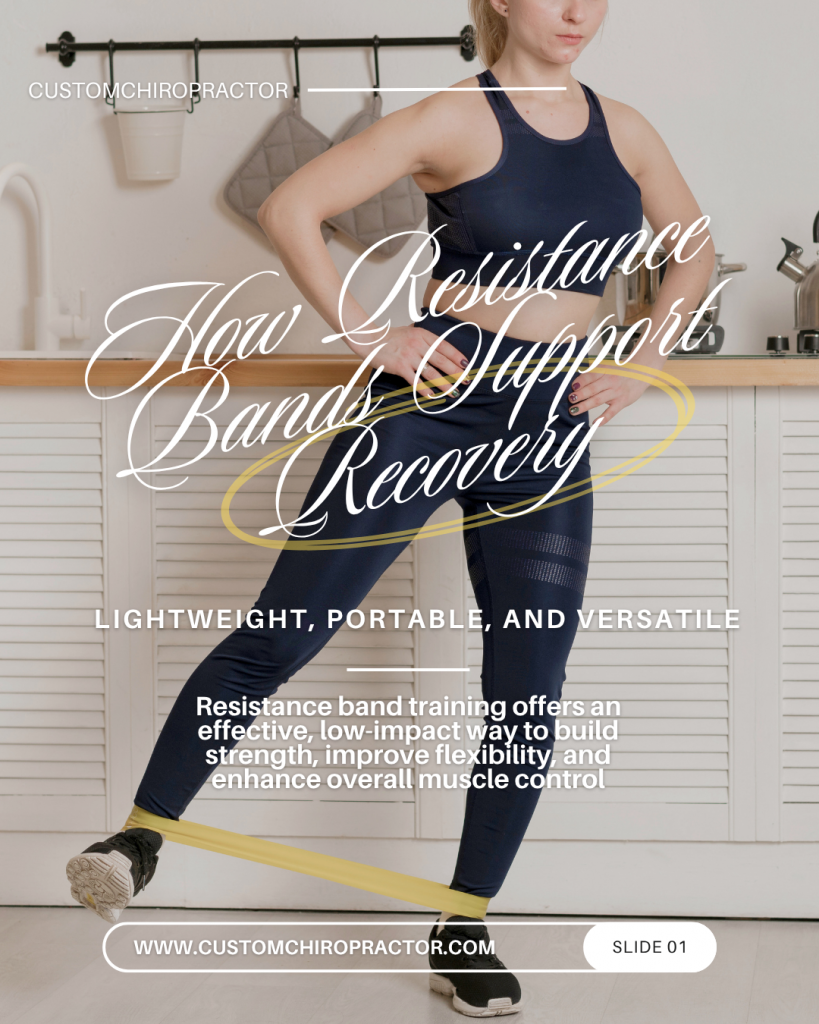 Woman performing a resistance band leg exercise at home, demonstrating lower-body strength training with a yellow resistance band around her ankles.